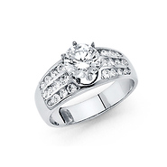1.25-CT Six-Prong & Channel Side Round-Cut CZ Engagement Ring in 14K White Gold
