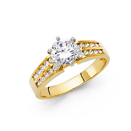 2-Row Side Pave & 1-CT Round-Cut CZ Engagement Ring in 14K Yellow Gold