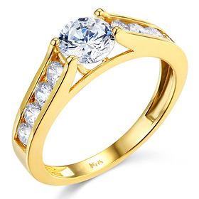 Floating Round-Cut & Side Channel CZ Engagement Ring in 14K Yellow Gold