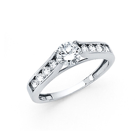 Floating Round-Cut & Side Channel CZ Engagement Ring in 14K White Gold