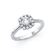 Round Halo Double-Prong Cathedral CZ Wedding Ring in 14K White Gold