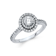 Round Halo & Scalloped Sides Cathedral CZ Engagement Ring in 14K White Gold