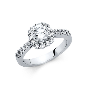 Square Halo 1.25-CT Round-Cut with Scalloped Side CZ Engagement Ring in 14K White Gold