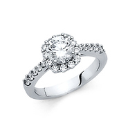Square Halo 1.25-CT Round-Cut with Scalloped Side CZ Engagement Ring in 14K White Gold
