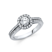 Square Halo & Cathedral Split Shank Round-Cut CZ Wedding Ring in 14K White Gold