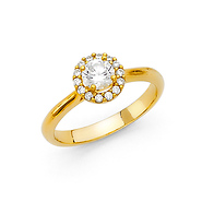 Cathedral Round Halo CZ Wedding Ring in 14K Yellow Gold