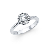 Cathedral Round Halo CZ Wedding Ring in 14K White Gold