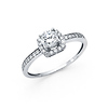 High 4-Prong Round Halo & Pave Sides CZ Wedding Ring in 14K White Gold