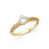 Round Double-Prong Diagonal & Pave Knife-Edge CZ Wedding Ring in 14K Yellow Gold