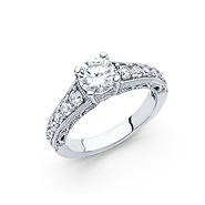 4-Prong Round Basket-Set & Pave Side CZ Wedding Ring in 14K White Gold