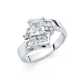 1.25-CT Princess-Cut Bypass & Channel-Set CZ Wedding Ring in 14K White Gold