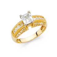 1.25-CT V-Prong Princess-Cut & Round Pave CZ Wedding Ring in 14K Yellow Gold
