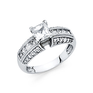 1.25-CT  V-Prong Princess-Cut & Round Pave CZ Wedding Ring in 14K White Gold