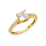 1.25CT Trellis Princess & Round Scalloped Side CZ Wedding Ring in 14K Yellow Gold