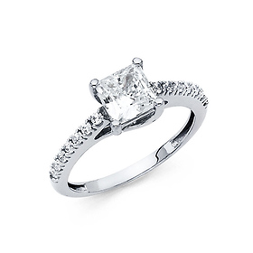 1.25CT Trellis Princess & Round Scalloped Side CZ Wedding Ring in 14K White Gold