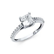 1.25CT Trellis Princess & Round Scalloped Side CZ Wedding Ring in 14K White Gold