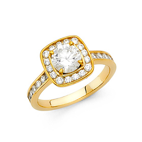 1.25-CT Square Halo Round-Cut with Channel Side CZ Wedding Ring in 14K Yellow Gold