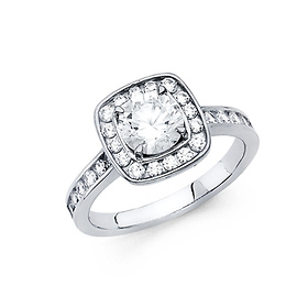 1.25-CT Square Halo Round-Cut with Channel Side CZ Wedding Ring in 14K White Gold