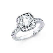 1.25-CT Square Halo Round-Cut with Channel Side CZ Wedding Ring in 14K White Gold