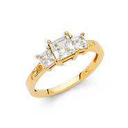 1-CT Three-Stone Basket Princess-Cut CZ Engagement Ring in 14K Yellow Gold