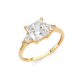 3-Stone Pear & 1.75-CT Princess-Cut CZ Engagement Ring in 14K Yellow Gold