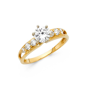 1-CT 6-Prong Round-Cut & Pave Split Shank CZ Engagement Ring in 14K Yellow Gold