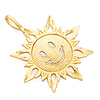 Textured Smiling Happy Face Sun Pendant in 14K Yellow Gold - Small