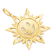 Textured Smiling Happy Face Sun Pendant in 14K Yellow Gold - Small