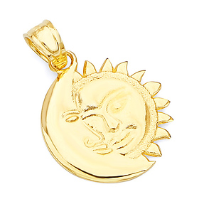 Smiling Face Sun & Moon Pendant in 14K Yellow Gold - Petite