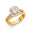 Squared Halo Baguette & Round-Cut CZ Engagement Ring Set in 14K Yellow Gold