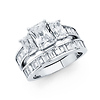 3-Stone 1.5CT Radiant-Cut Basket & Channel Side CZ Wedding Ring Set in 14K White Gold