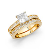 4-Prong Princess-Cut & Channel Side 1.25CT CZ Wedding Ring Set in 14K Yellow Gold