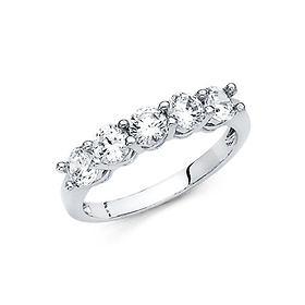 3mm 5-Stone Trellis Prong-Set Round CZ Wedding Band in 14K White Gold