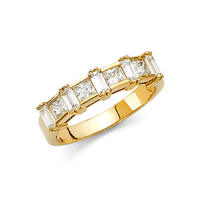 5mm Princess with Baguette Pattern Channel & Prong CZ Wedding Band in 14K Yellow Gold