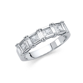3.2mm Princess with Baguette Pattern Channel & Prong CZ Wedding Band in 14K White Gold