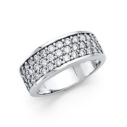 3-Row Pave Round-Cut Cubic Zirconia Wedding Band in 14K White Gold