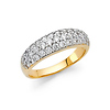 3-Row Pave Round-Cut Dome Two Tone Wedding Band in 14K Yellow Gold