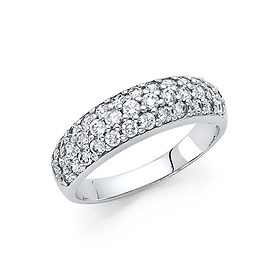 3-Row Pave Round-Cut Dome Wedding Band in 14K White Gold