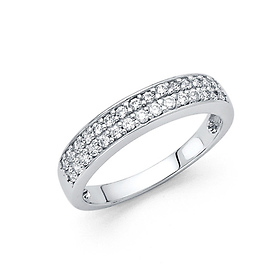 2-Row Pave Round CZ Wedding Band 14K White Gold 0.45ctw