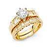 6-Prong Round & Baguette 1.25CT Wedding Ring Set in 14K Yellow Gold