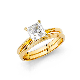 1.25CT Princess-Cut Knife-Edge CZ Engagement Ring Set in 14K Yelllow Gold
