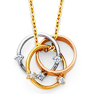 Triple Infinty Rings CZ Necklace in 14K TriGold