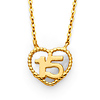 Floating Milgrain Heart Quinceanera 15 Anos Necklace in 14K Yellow Gold