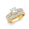 1-CT Round-Cut & 4-Row Two Tone Fisthtail CZ Engagement Ring in 14K Yellow Gold