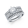 4-Row Round Fishtail & 6-Prong 1.25CT CZ Engagemetn Ring Set in 14K White Gold