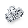 2.5CT Regal Knife-Edge Round & Side Baguette CZ Engagement Ring in 14K White Gold