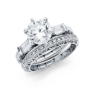 2.5CT Regal Knife-Edge Round & Side Baguette CZ Engagement Ring in 14K White Gold