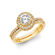 1.25CT Round-Cut & Pave Halo with Side Fishtail CZ Engagement Ring Set in 14K Yellow Gold