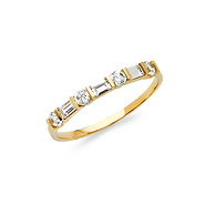 2.5mm Round & Baguette Bar-Set CZ Wedding Band in 14K Yellow Gold 0.25ctw