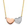Floating CZ Duo Hearts Pendant Necklace in 14K TriGold